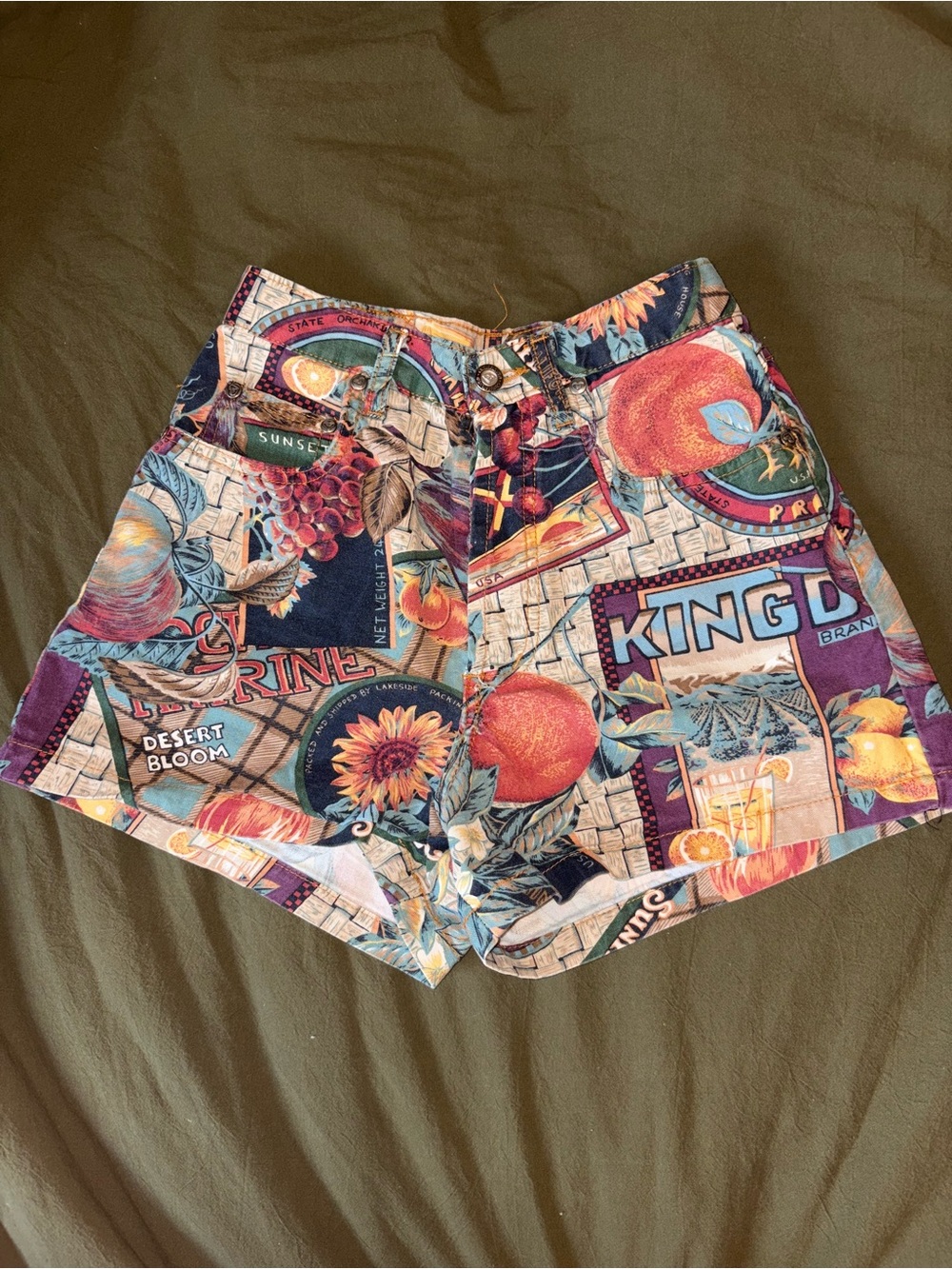Vintage Roxy Shorts with Cool Summer Farmer’s Market Pattern